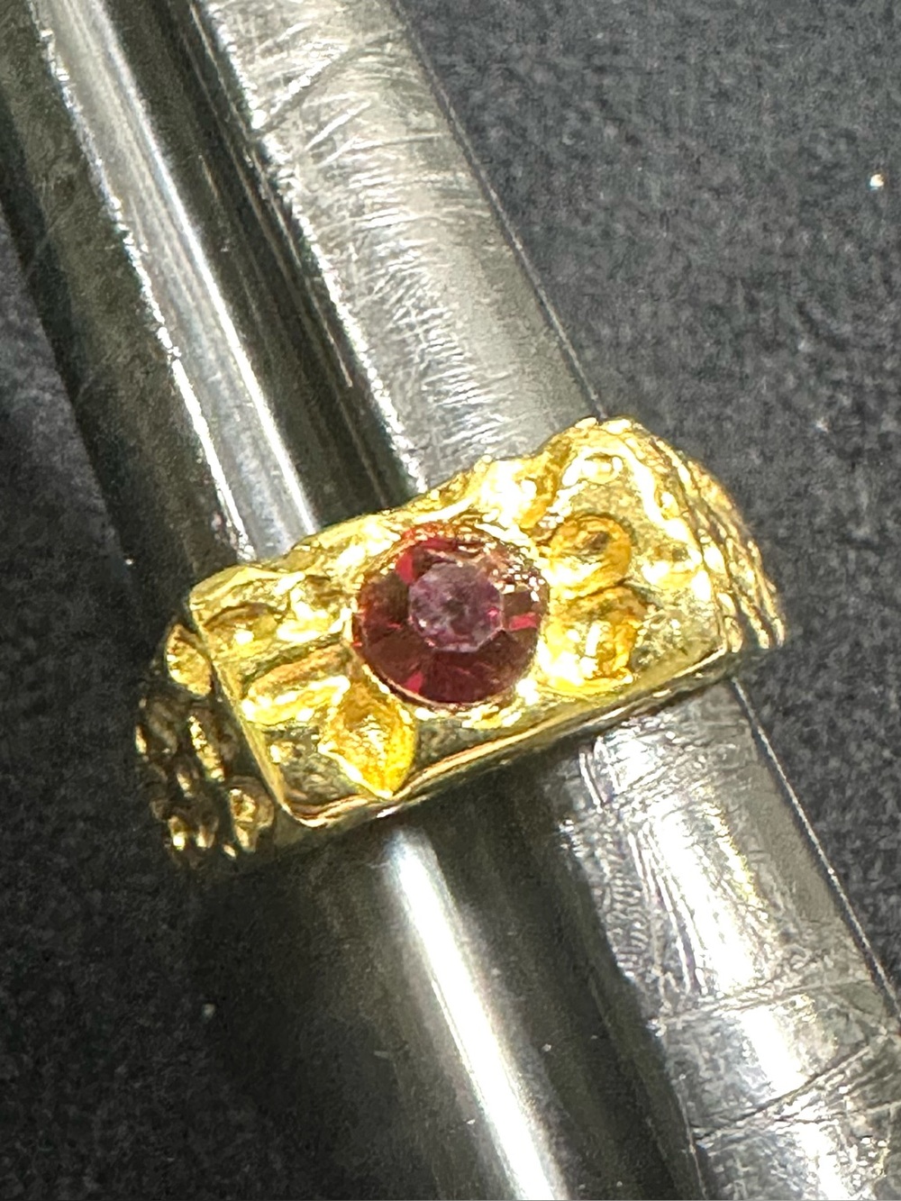 NOS/Vtg Square Nugget Ruby Red Rhinestone Ring
